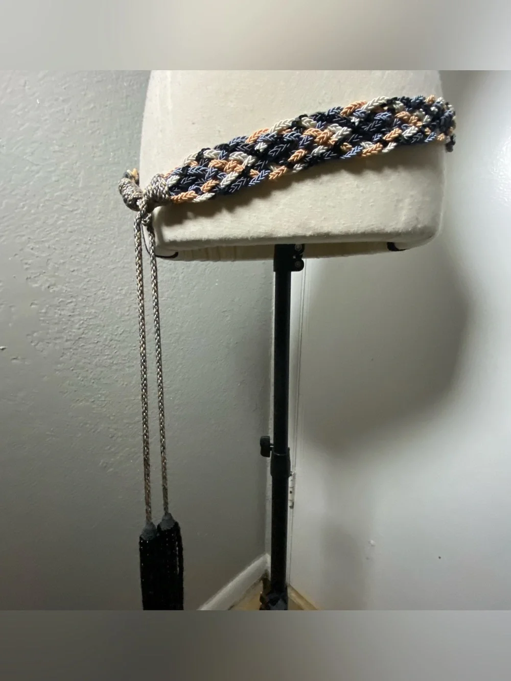 Vintage Blue Orange, Black Woven Sequin Rope Beaded Tassel Belt One Size
